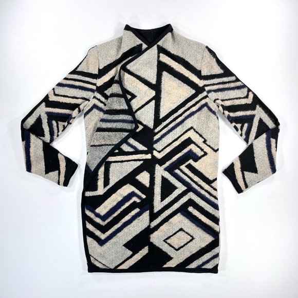 Lucky Brand Intarsia Knit Cardigan Waterfall Drape Open Front Boho Shawl Sweater - Picture 6 of 16